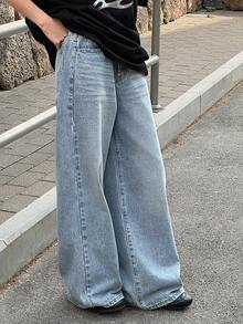 DAZY Teen Girl Pocketed Wide Leg Loose Casual Versatile Jeans - Light Wash - View 7
