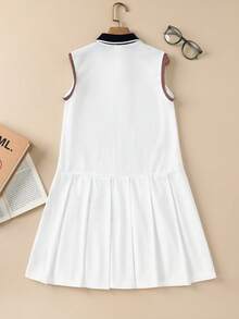 SHEIN 少女针织领修身休闲连衣裙 - 白色 - 查看 2