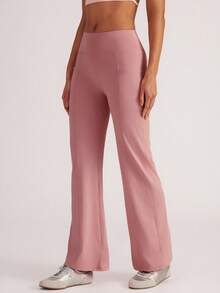 Easithlete High Waist Solid Color Tight Fit Yoga Pants For Workout - Pink - View 2