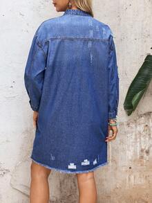 EMERY ROSE Women's Casual Front Button Distressed Denim Dress - Blue - View 2