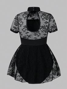 Áo liền quần thể thao cho bé gái tuổi teen, phù hợp cho múa ba lê, đi học, tập luyện tại trường, tập huấn, thi đấu và mặc thường ngày. Thiết kế tay dài bằng vải lưới co giãn thời trang, thoải mái và đàn hồi. - màu đen - Xem 4