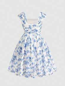 SHEIN 少女优雅碎花中长连衣裙 - 彩色 - 查看 2