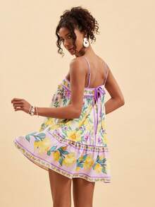 Travachic Spring/Summer Vacation Woven Printed Spaghetti Strap Women's Mini Dress - Multicolor - View 2