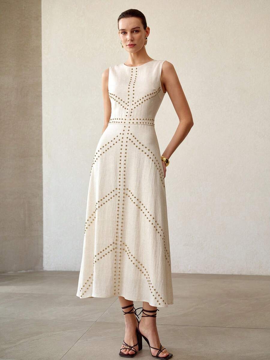 MOTF PREMIUM FASHIONABLE MINIMALIST EMBROIDERED DRESS FOR WOMEN - Apricot - View 2