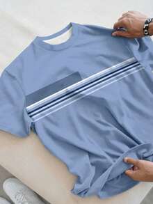 Manfinity Homme Plus Size Men's Casual Striped Print T-Shirt, Summer - Multicolor - View 1