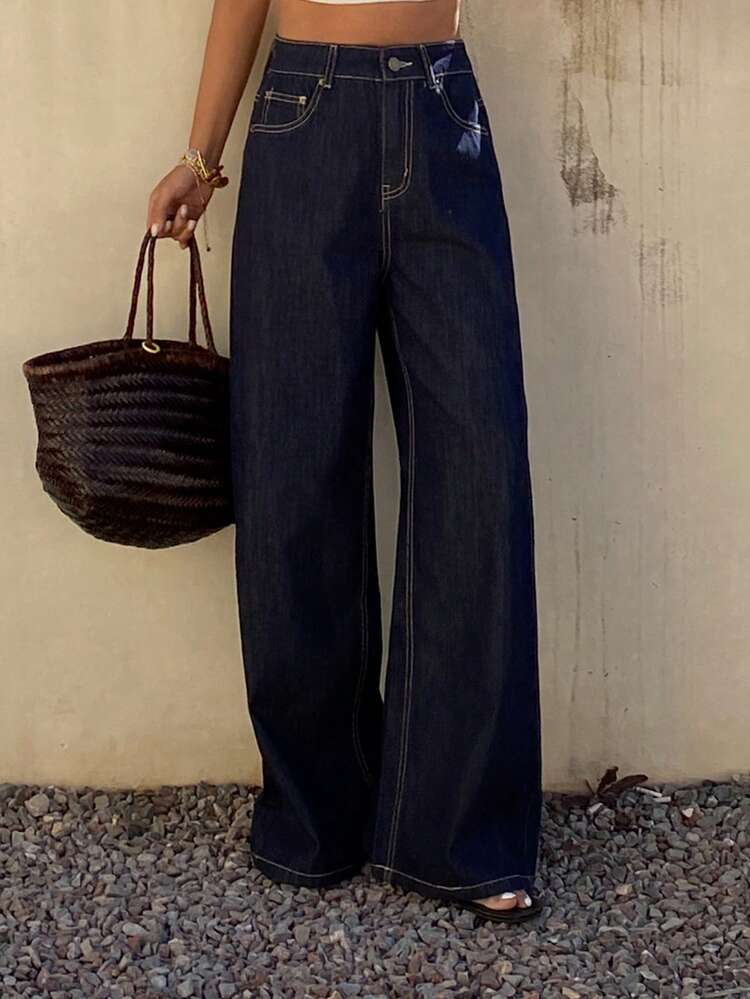 Women's Regular Mid-Waist Loose Straight Leg Casual Jeans