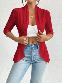 Firerie Quý cô Phù hợp thường Mở Mặt trước 3/4 tay áo Áo khoác - Đỏ - Xem 5