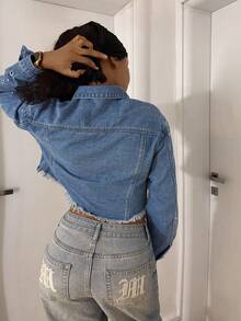 StreetHx Women's Y2K Fashion Casual Street Style Rivet Denim Jacket - Medium Wash - View 2