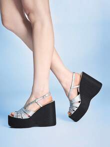 Sugerpunk Platform Sandals Women's Slippers Fish Mouth Wedge Heel Fashion Women's Shoes - Silver - View 5