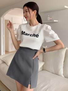 DAZY Split Hem Skort - Grey - View 3