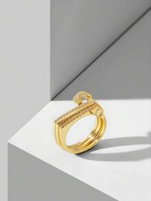MOTF PREMIUM Nhẫn đính đá trắng đơn giản, mạ vàng 18k, hình kẹp giấy đôi. - Vàng - Xem 3