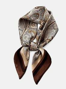 Lumivelle 1条70*70厘米方形真丝围巾，女士缎面印花头巾，可作领巾、发带、时尚头巾、披肩、围巾 - 焦糖腰果花 - 查看 2