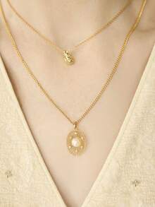 MOTF PREMIUM PRE18K GOLD PLATED DOUBLE TEXTURE PENDANT HOLLOW LINE GEOMETRIC PEARL PENDANT NECKLACE - Yellow Gold - View 3