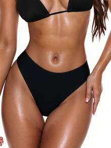 Oceva 夏季沙滩泳装性感紧身基本款女士万圣节商店庆祝纯色荷叶边比基尼泳裤 - 黑色 - 查看 3