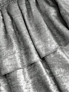 Olithes 女式纯色荷叶边腰部分层荷叶边下摆 A 字迷你裙，适合新年节日派对服装 - 銀色 - 查看 3