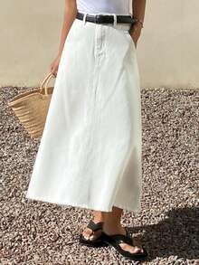 Livesso Women's Casual White A-Line Denim Mini Skirt, Spring/Summer,Wedding Guest Dress Women - White - View 5