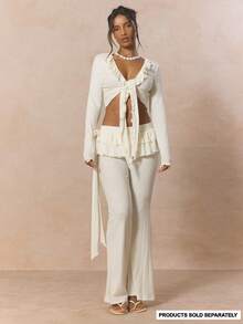 MUSERA Ruffled Frill Waist Side Tie Detail Low Rise Fitted Flare Trouser Coord Bottoms Only Cute Spring Holiday Girly Sugar Salt - White - View 1