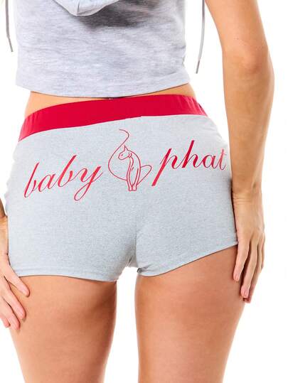 BABYPHAT Jersey Booty Shorts With Elastic Waistband And Script Print Comfortable Casual Loungewear