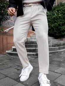 Artur Kramer Men's Casual Solid Color Tapered Suit Dress Pants - Beige - View 5