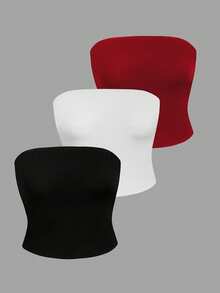 Olithes 3 Piezas/set Tops Femeninos Sin Tirantes De Color Sólido - Multicolor - Ver 4