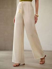 PREMIUM WOMEN'S COTTON LINEN CASUAL SOFT STRAIGHT LEG PANTS, SUMMER - Beige - View 2