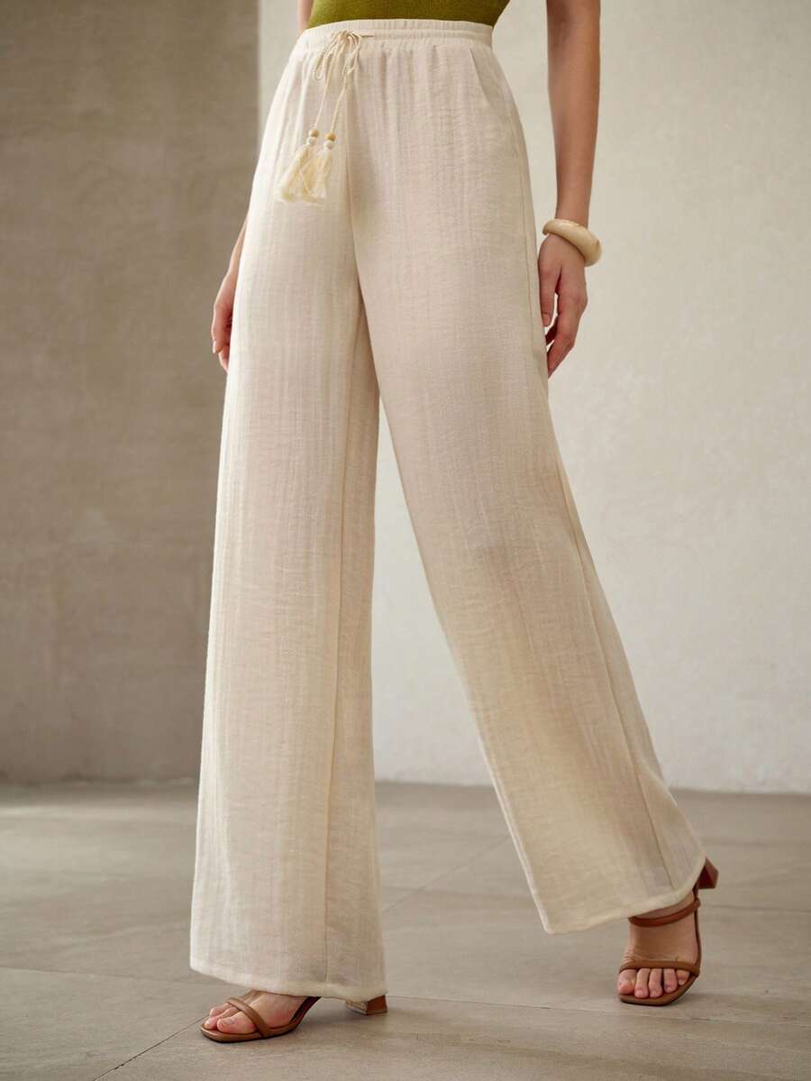 PREMIUM WOMEN'S COTTON LINEN CASUAL SOFT STRAIGHT LEG PANTS, SUMMER - Beige - View 2