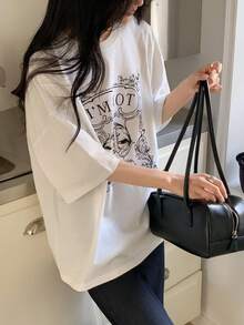 DAZY Women's Round Neck Printed Casual Short Sleeve T-Shirt - White - View 2