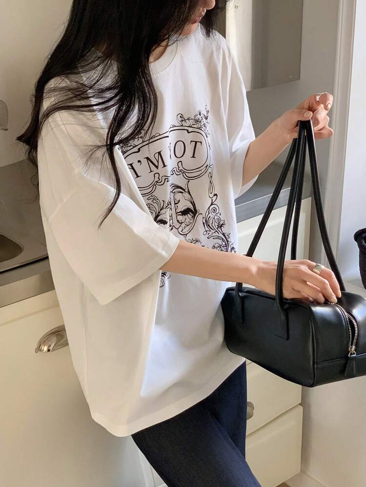Women's Round Neck Printed Casual Short Sleeve T-Shirt Oversized