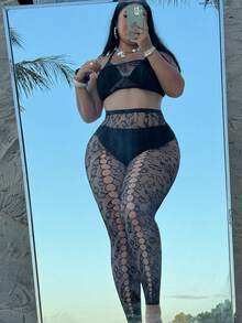 Swim SXY 女士性感镂空无袖罩衫套装 - 黑色 - 查看 1