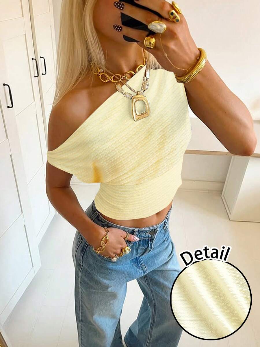 Siren Gaze Women's Casual Elegant Blouse, One-Shoulder, Fashionable, Summer Wear, Butter Yellow - Yellow - View 1