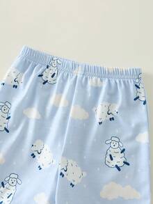2pcs/Set Baby Boy/Girl Cute Cartoon Print Knit Casual Short Sleeve Pajama Set, Summer - Multicolor - View 7