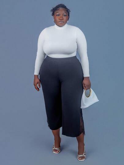 CurvyTilda Plus Size Women's Solid Color Stand Collar Long Sleeve Casual Bodysuit/Fall/Winter