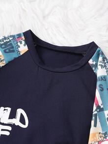 2pcs/Set Boys' Oversized Korean Style Loose Fit Letter & Colorblock "Child Of God" Print T-Shirt And Shorts Casual Outfit - Navy Blue - View 5