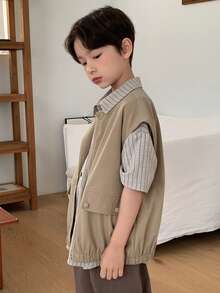 DAZY Tween Boy's Casual Solid Color Sleeveless Jacket, Summer Spring - Khaki - View 5