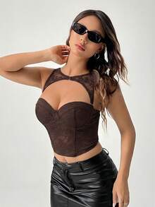 CovetEZ 大码女式音乐节假日黑色可拆卸腰带上衣，适合演唱会穿着 - 棕色 - 查看 3