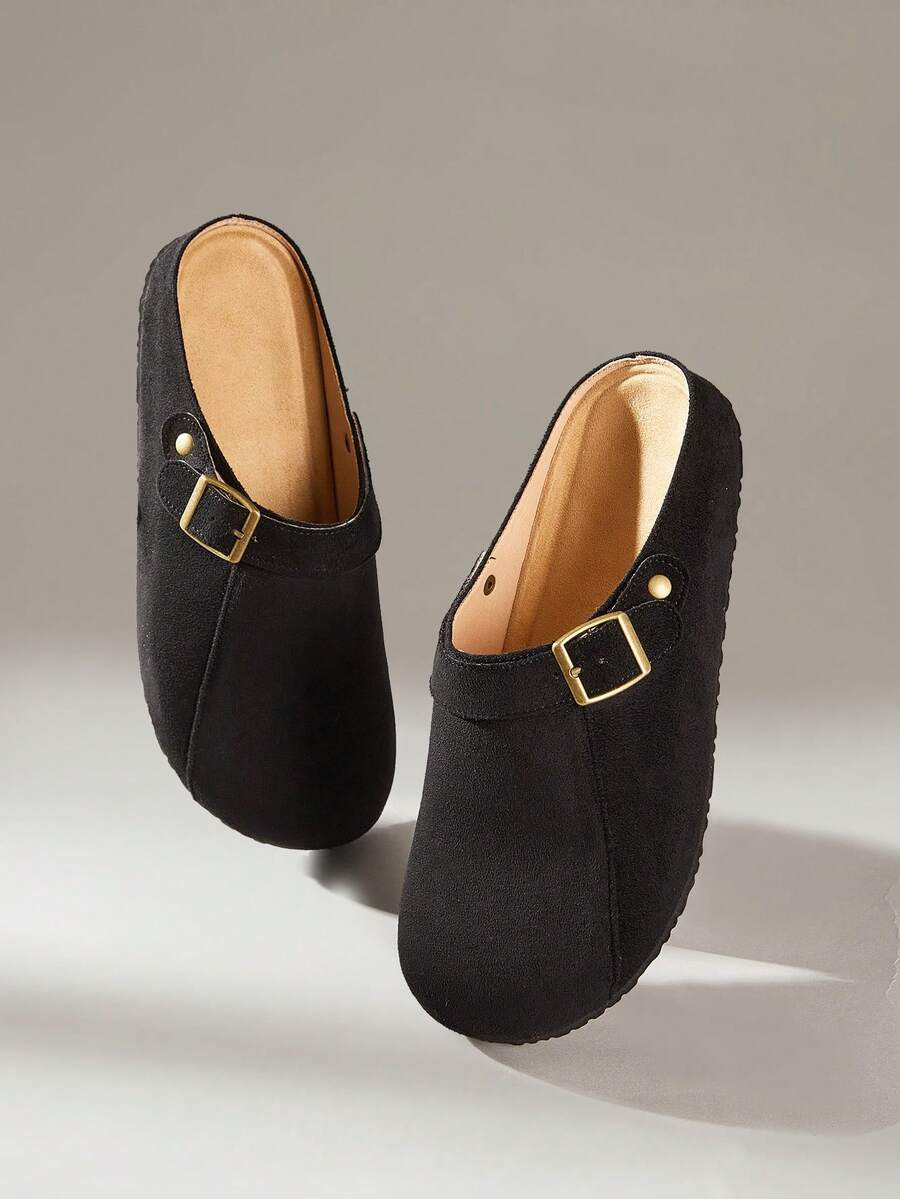 Women's New Slip-On Half-Cover Casual Flat Shoes - Graphite Black - View 1