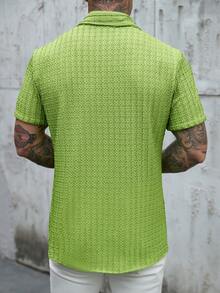 OTTIMOZO 男士荧光绿短袖单排扣休闲衬衫 - 綠色 - 查看 2