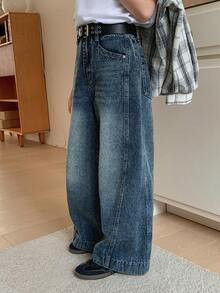 Dazy Kids Quần jeans ống rộng có túi, dáng suông, đa năng dành cho bé gái tuổi teen. - Màu xanh lam - Xem 7