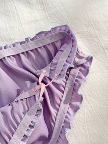 FairyFlirt Women's Bow Decor Frill Trim Bikini Bottoms - Purple - View 5