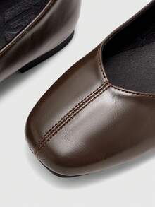 CUCCOO BIZCHIC Women's Square Toe Matte Brown Leather Shoes, Versatile For Commuting And Daily Wear Spring Shoes - Brown - View 8