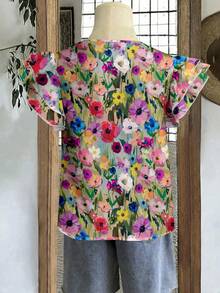 SHEIN LUNE 休闲简约碎花图案女式衬衫，适合夏季穿着 - 彩色 - 查看 4