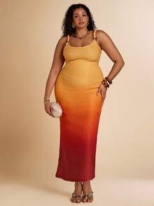 SHEIN BAE 大码女士渐变色半透明连衣裙 - 彩色 - 查看 6