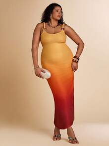 SHEIN BAE 大码女士渐变色半透明连衣裙 - 彩色 - 查看 7