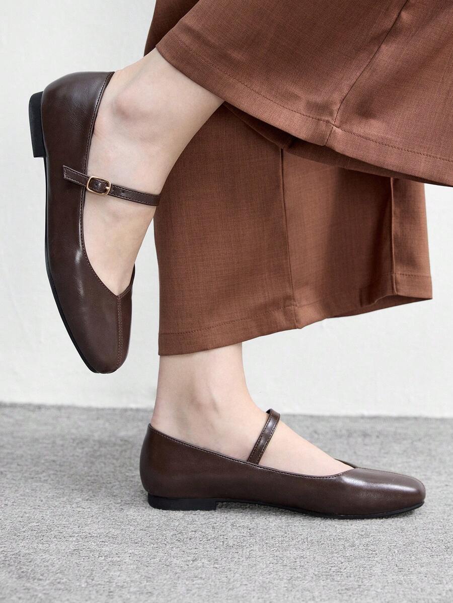 CUCCOO BIZCHIC Women's Square Toe Matte Brown Leather Shoes, Versatile For Commuting And Daily Wear Spring Shoes - Brown - View 1