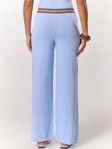 MUSERA Quần ống rộng cạp thấp, chất liệu dệt kim nhẹ, phối màu tương phản, có dây rút, thích hợp cho mùa xuân hè, đi nghỉ mát, thanh lịch, đi biển, dễ thương, sân bay, nhà ven biển, kỳ nghỉ ở sân bay, mùa thu, trở lại trường học, mùa thu đông, mặc hàng ngày, sang trọng, áo len. - Màu xanh lam - Xem 2