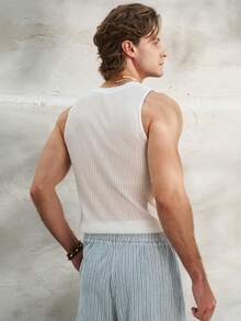 Airaco 男士透视条纹无袖紧身背心 - 白色 - 查看 2