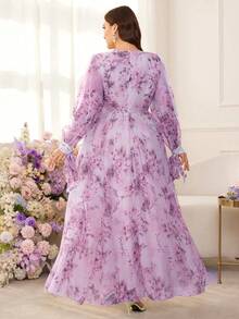 Modelyn Vestido midi con cintura ceñida y estampado floral para mujer de talla grande - Morado - Ver 2