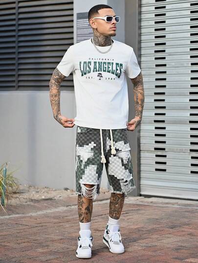 Devon Thys 男士字母印花T恤，适合夏季