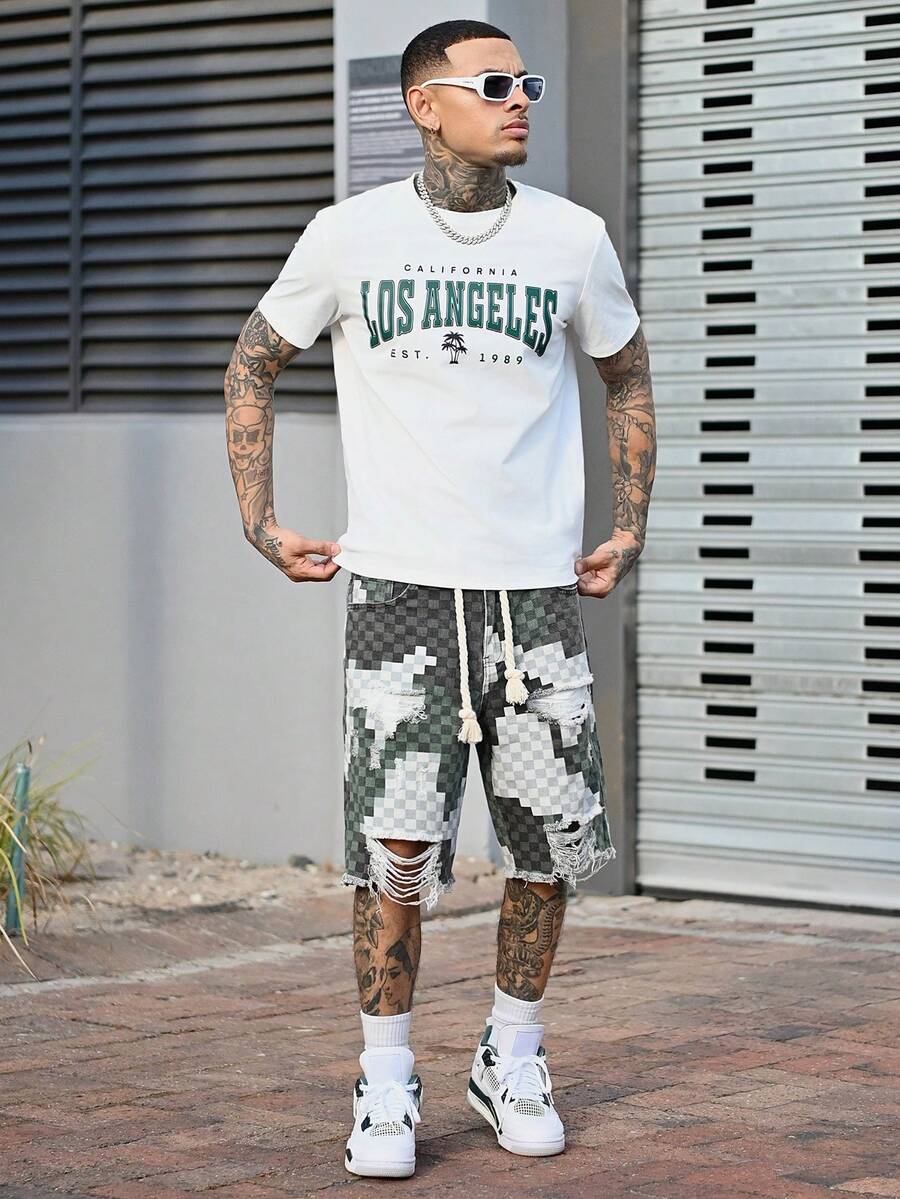 Devon Thys 男士字母印花T恤，适合夏季 - 白色 - 查看 1