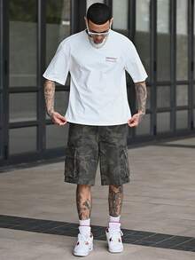 Devon Thys 男士休闲迷彩印花牛仔工装短裤，夏季男士迷彩短裤 - 軍綠色 - 查看 6